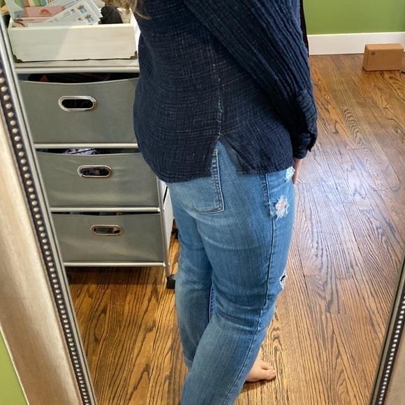 Gray By Saks Fifth Ave Linen Button Down Shirt Navy EUC - Picture 10 of 14